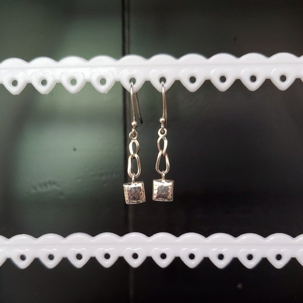 Silpada Sterling Hammered Small Pillow Drop Square Earrings - Picture 6 of 13
